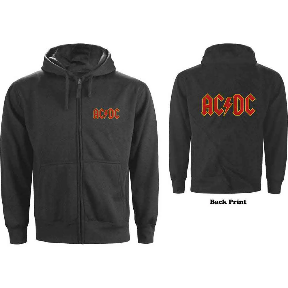 AC/DC Logo Charcoal Grey Large Zipped Hoodie - Image 3