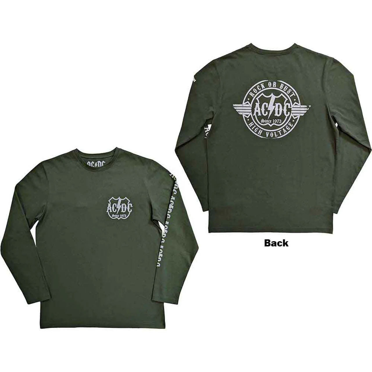 AC/DC Rock Or Bust Long Sleeve Green Medium T-Shirt - Image 3