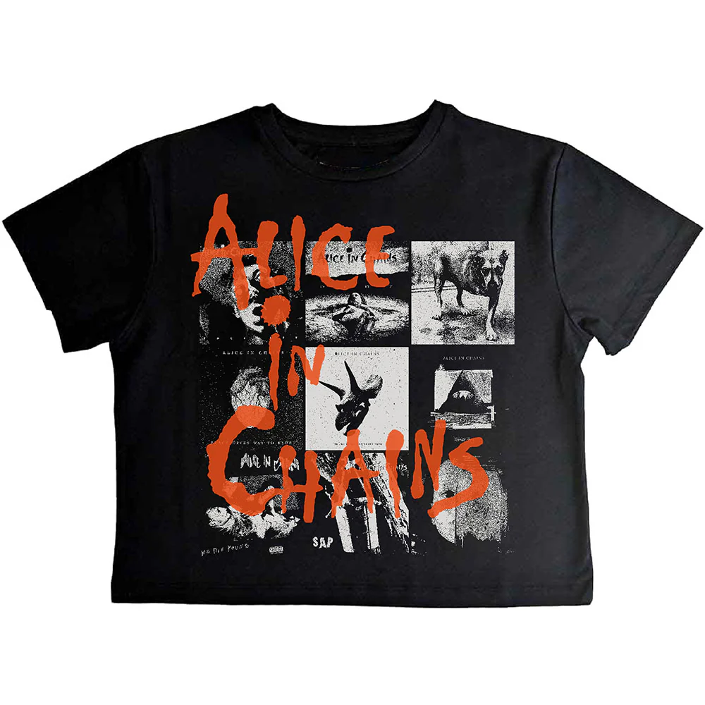 Alice In Chains Albums Montage Cropped Black Ladies Small T-Shirt
