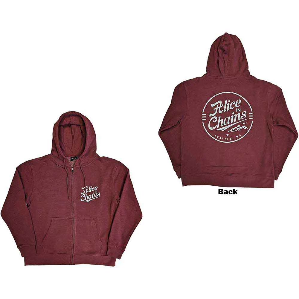 Alice In Chains Maroon Circle Emblem Small Zipped Hoodie - Image 3