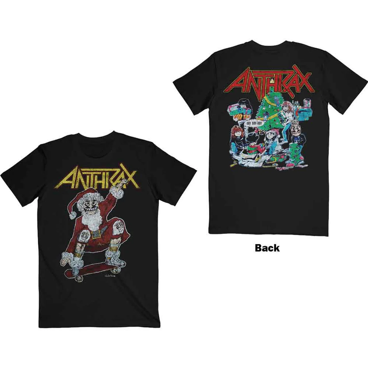 Anthrax Vintage Christmas Black Large T-Shirt - Image 3