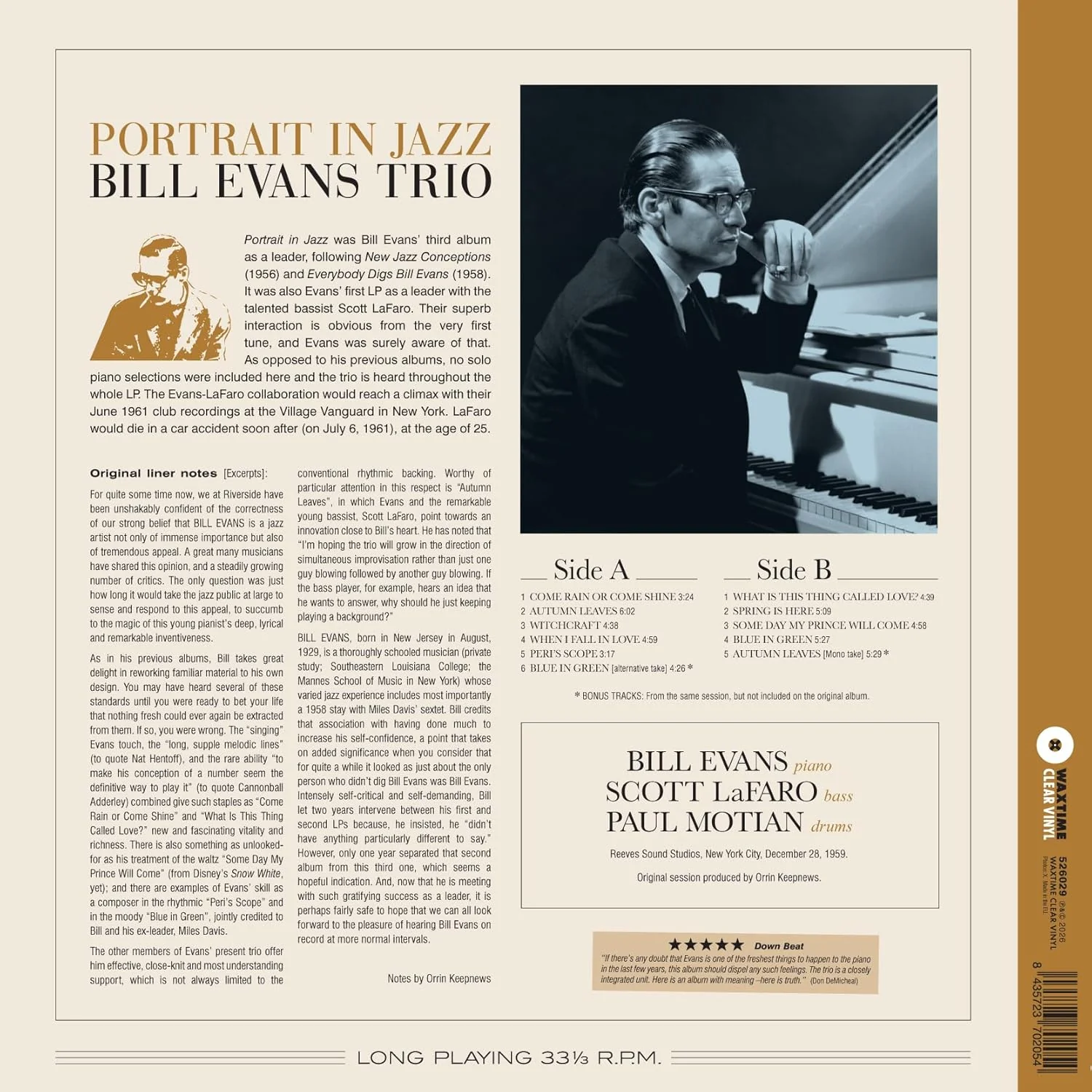 Bill Evans Trio Portrait In Jazz Vinyl LP Crystal Clear 2026 - Image 2