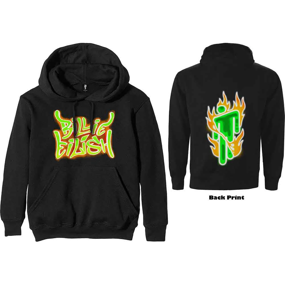Billie Eilish Airbrush Flames Black Small Hoodie - Image 3