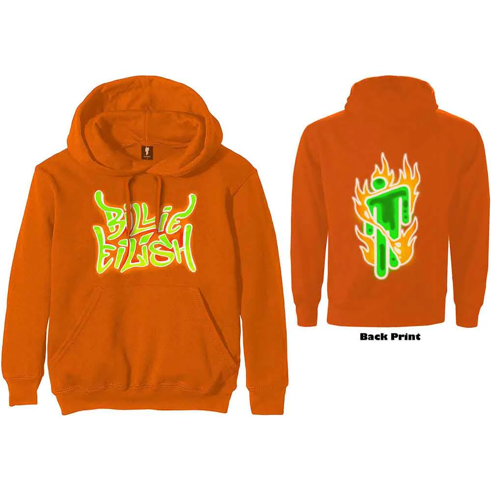 Billie Eilish Airbrush Flames Orange X-Large Hoodie - Image 3