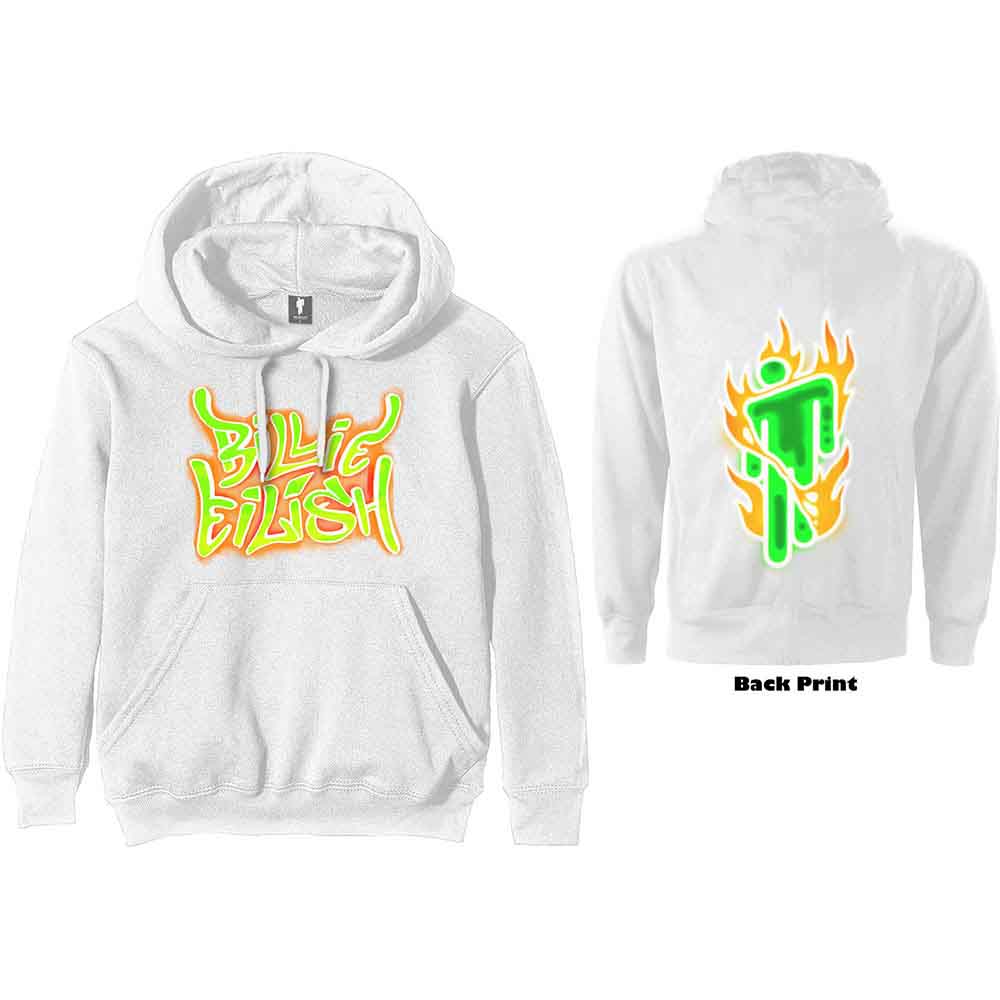 Billie Eilish Airbrush Flames White Small Hoodie - Image 3