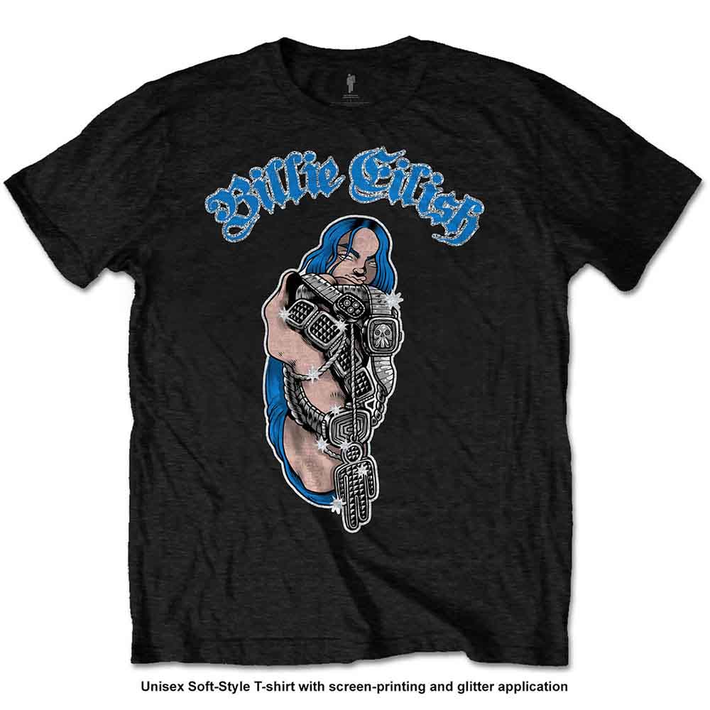 Billie Eilish Bling Glitter Print Black X-Large T-Shirt
