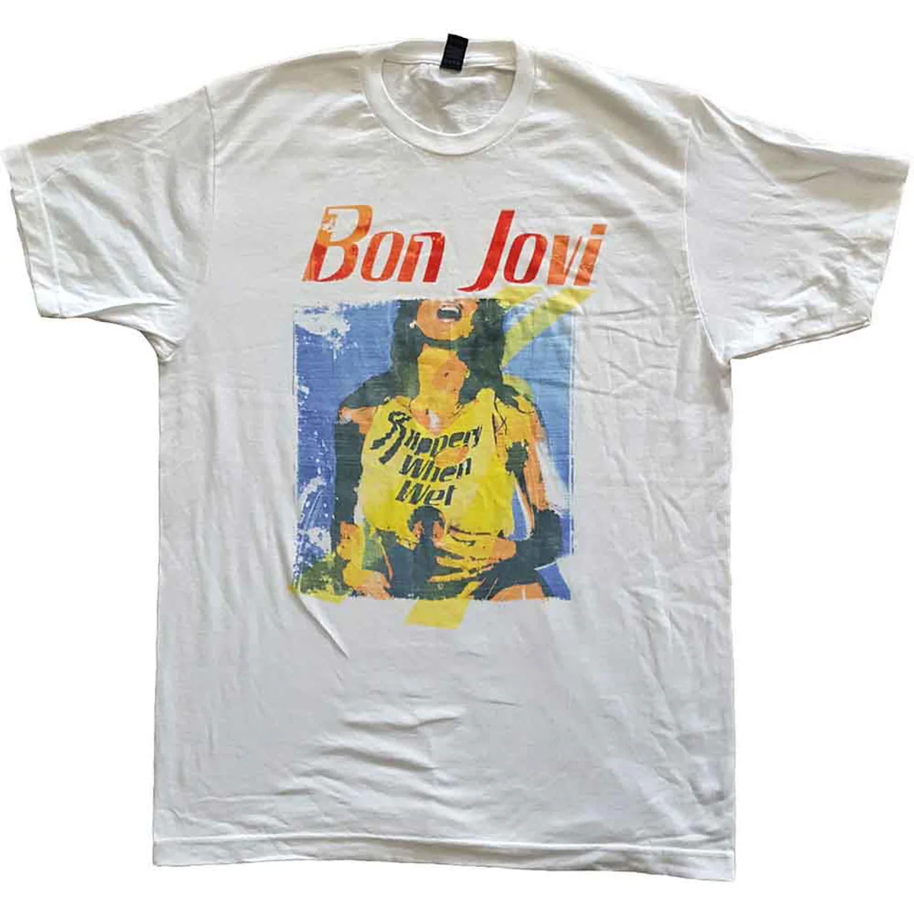 Bon Jovi Slippery When Wet Original Cover White Large T-Shirt