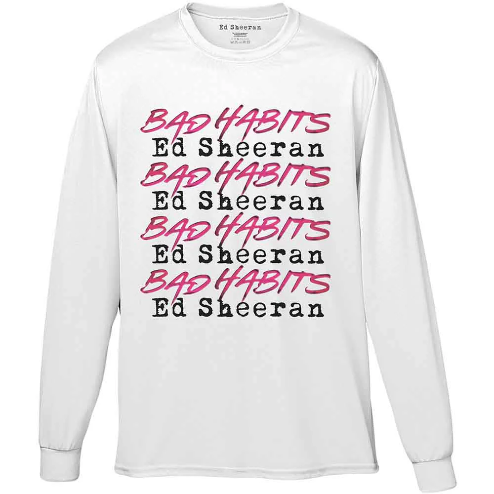 Ed Sheeran Bad Habits Stack White Small Long Sleeve T-Shirt