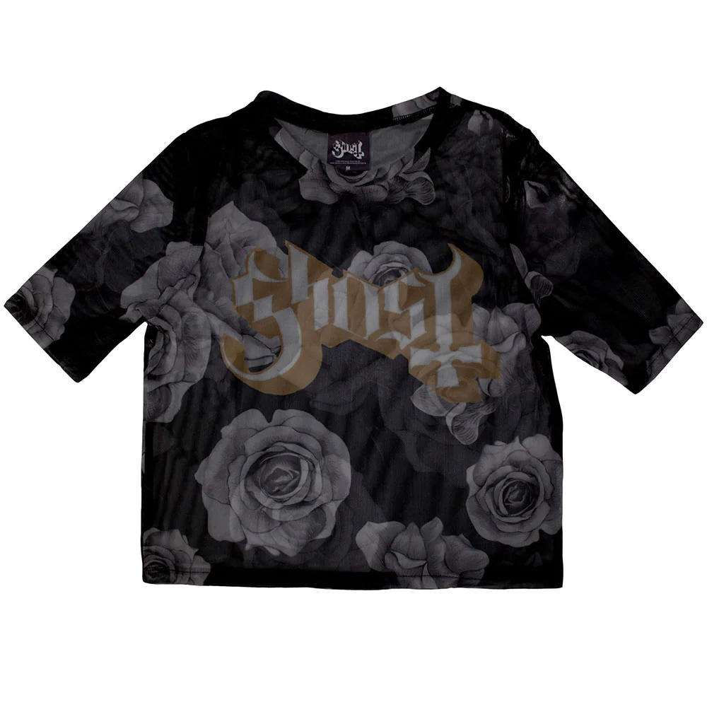 Ghost Logo & Roses Mesh Black Small T-Shirt