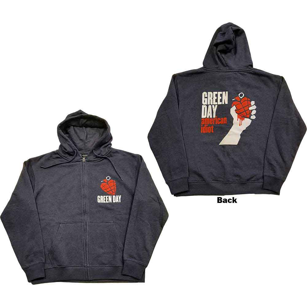 Green Day American Idiot Navy Blue Small Zipped Hoodie - Image 3