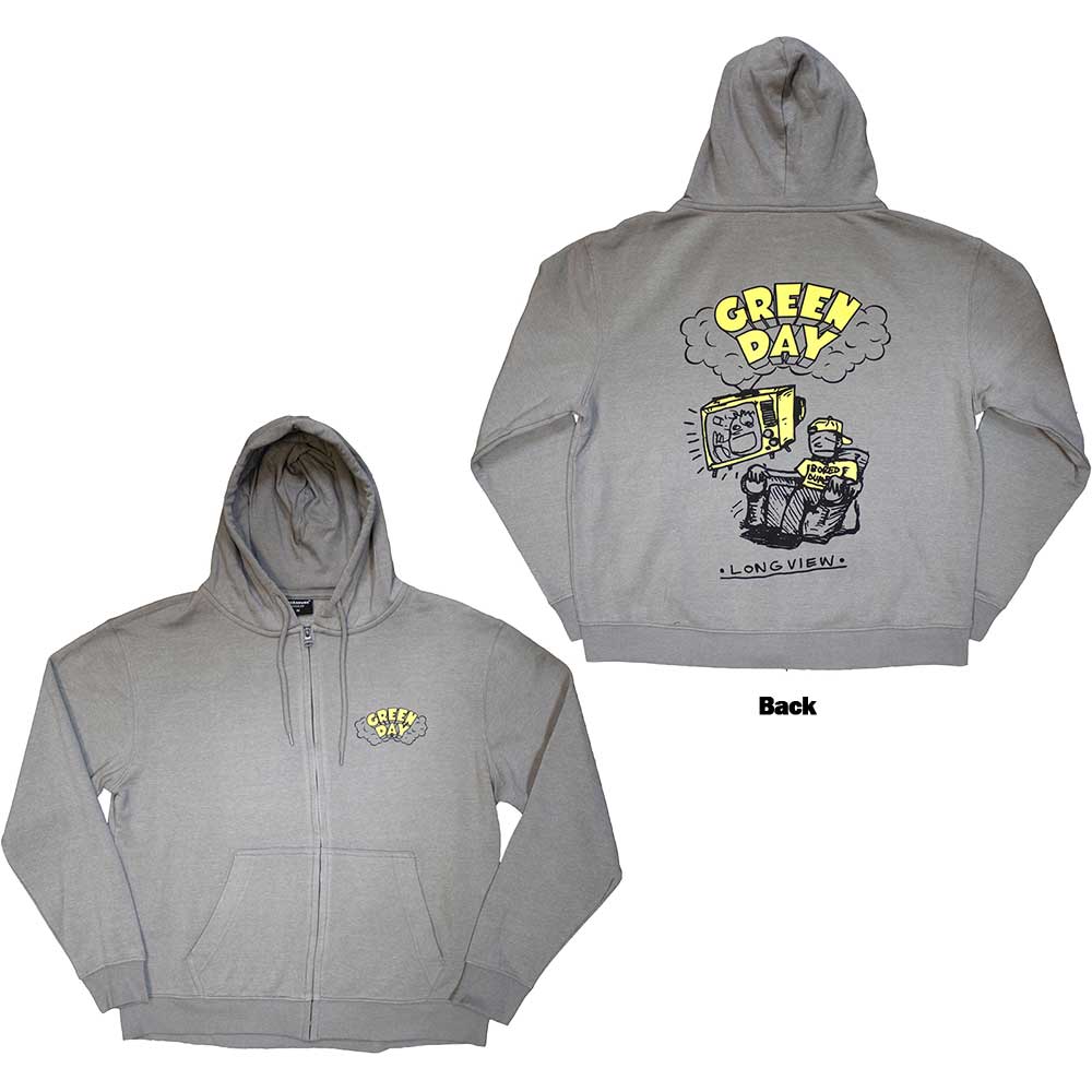 Green Day Longview Doodle Grey X-Large Zipped Hoodie - Image 3