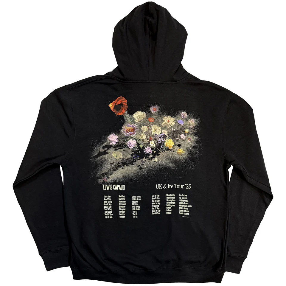 Lewis Capaldi Flowers Tour Black Medium Hoodie - Image 2