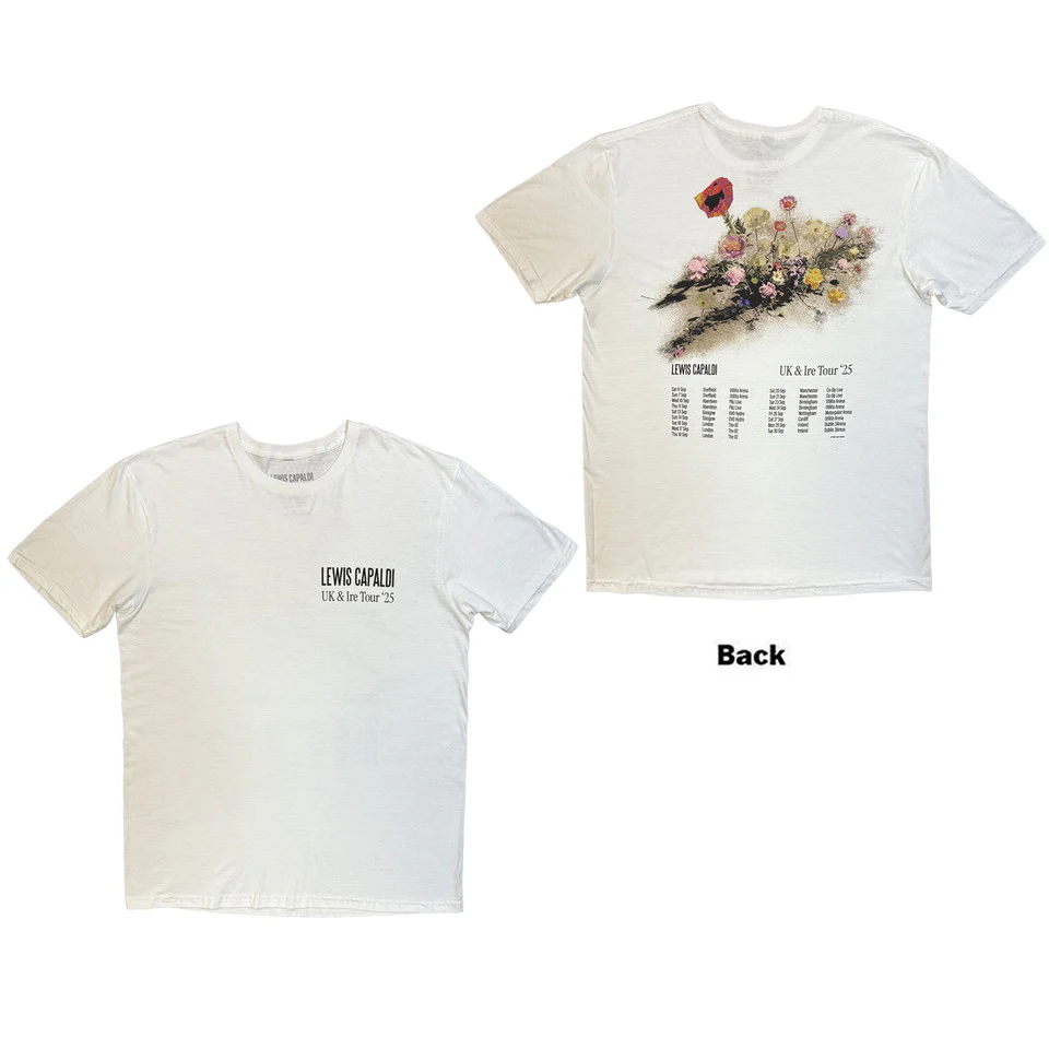 Lewis Capaldi Flowers UK Tour '25 White X-Large T-Shirt - Image 3