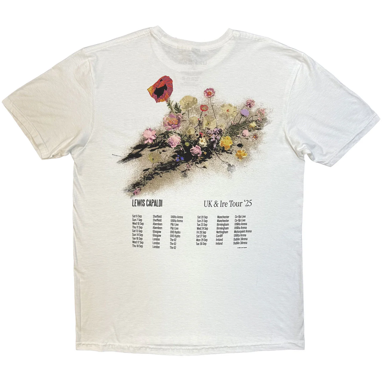 Lewis Capaldi Flowers UK Tour '25 White XX-Large T-Shirt - Image 2