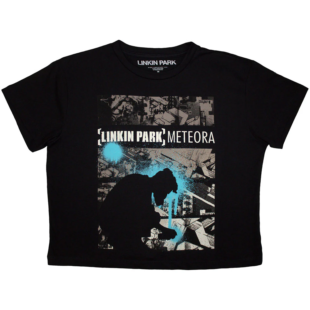 Linkin Park Meteora Drip Collage Cropped Black Ladies Large T-Shirt