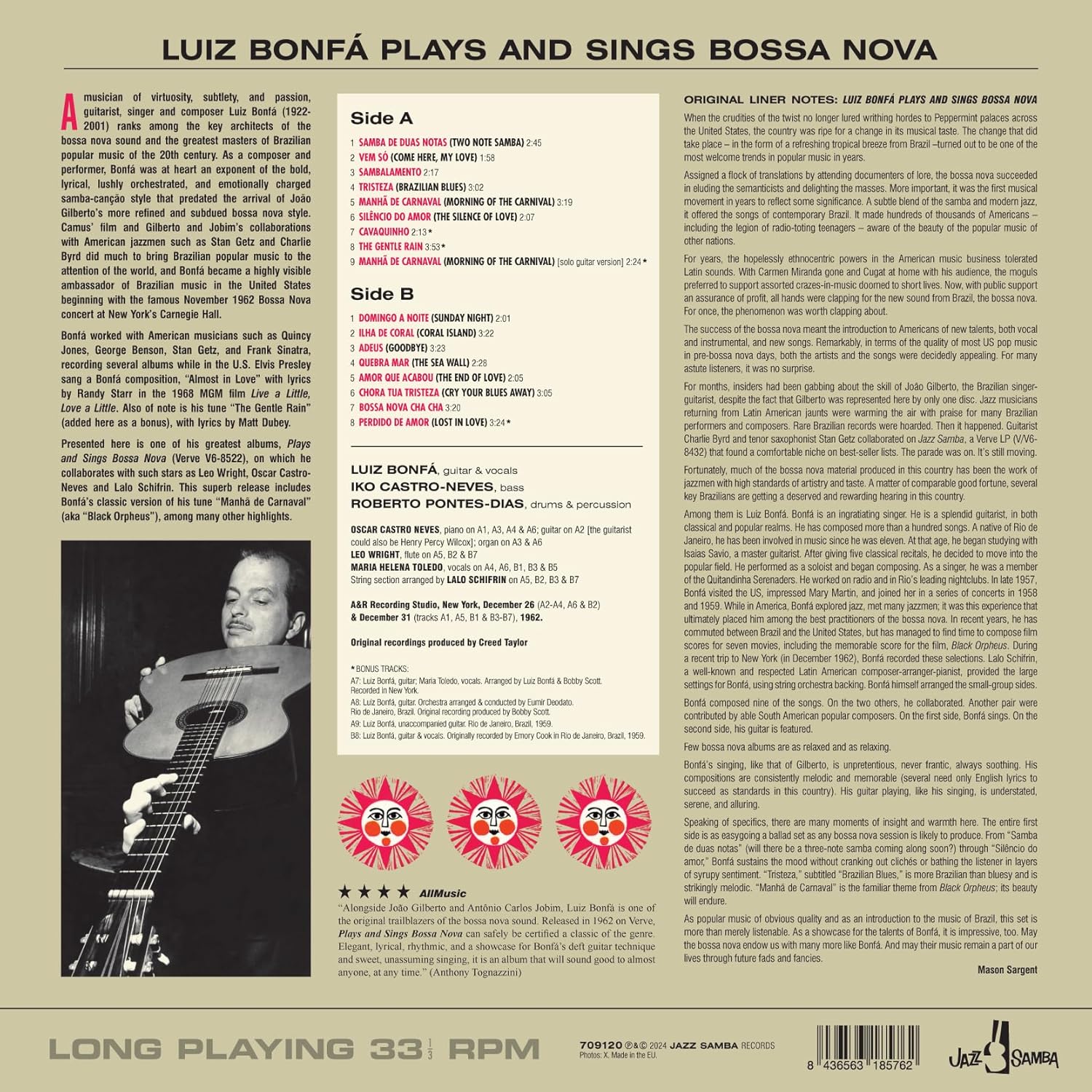 Luiz Bonfa Plays And Sings Bossa Nova Vinyl LP 2024 - Image 2
