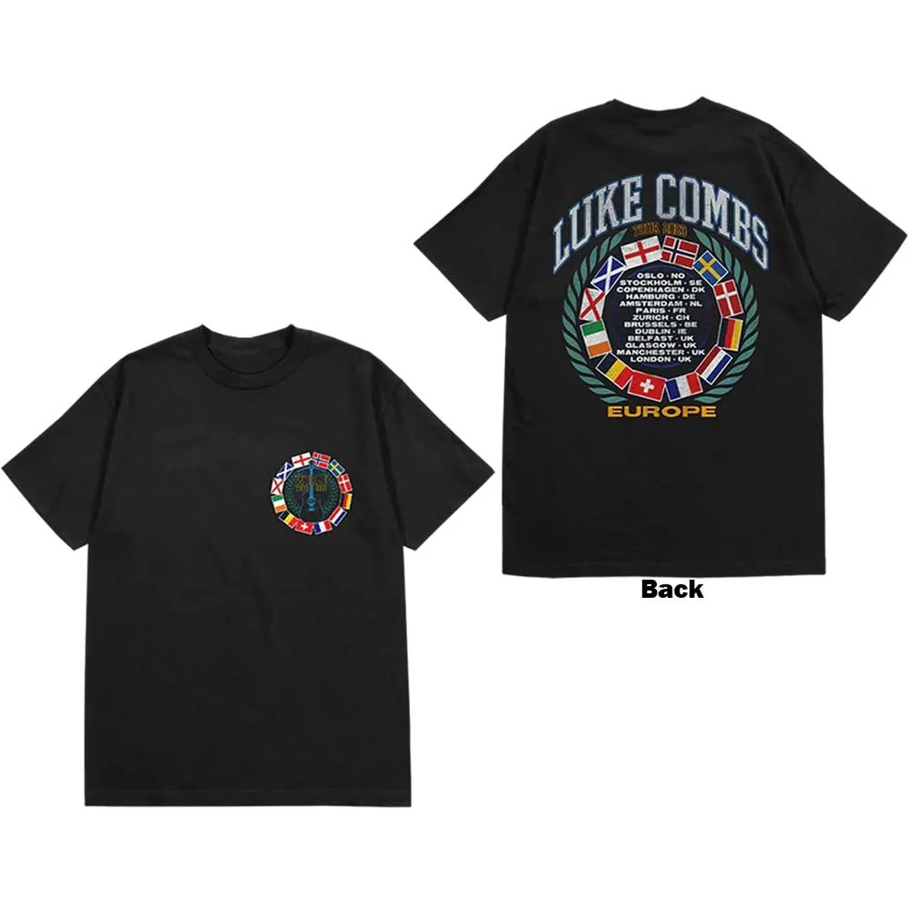 Luke Combs Tour '23 Flag Black Small T-Shirt - Image 3