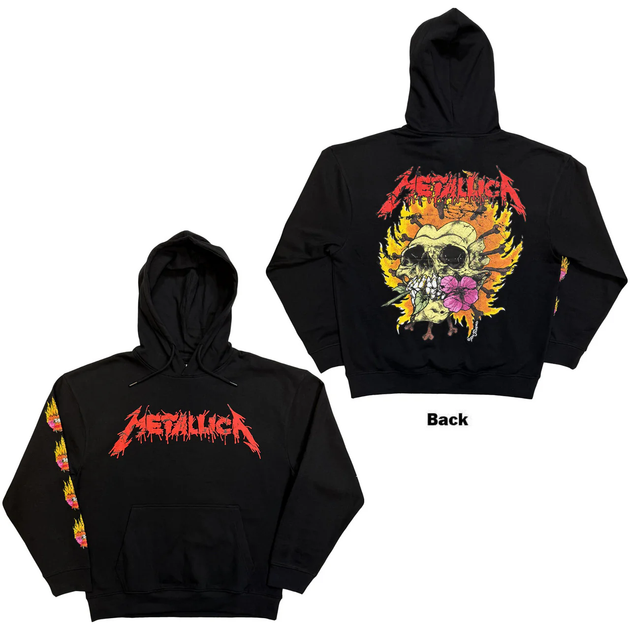 Metallica Flower Skull Black Large Hoodie - Image 3