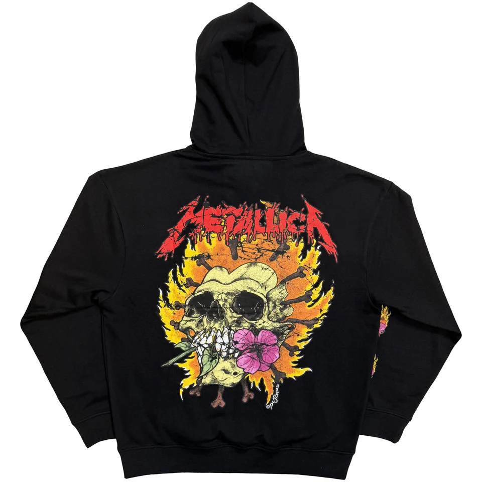 Metallica Flower Skull Black Medium Hoodie - Image 2