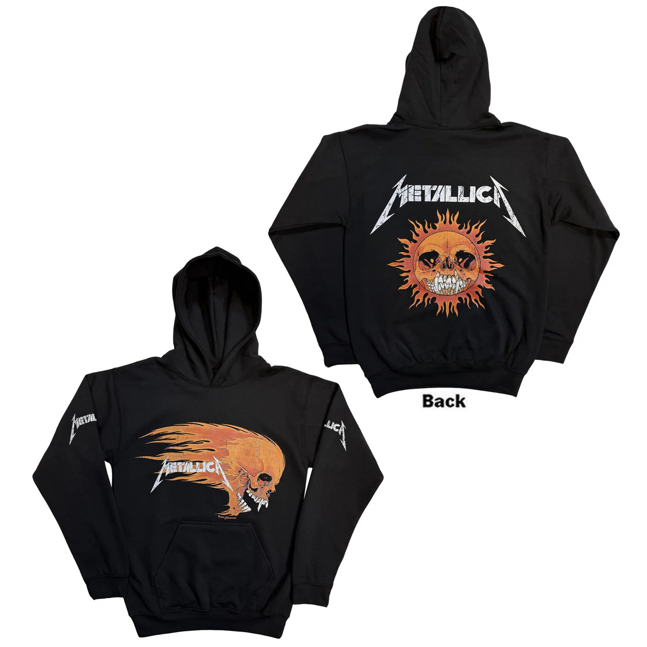 Metallica Worn Pushead Flaming Skull Black Medium Hoodie - Image 3