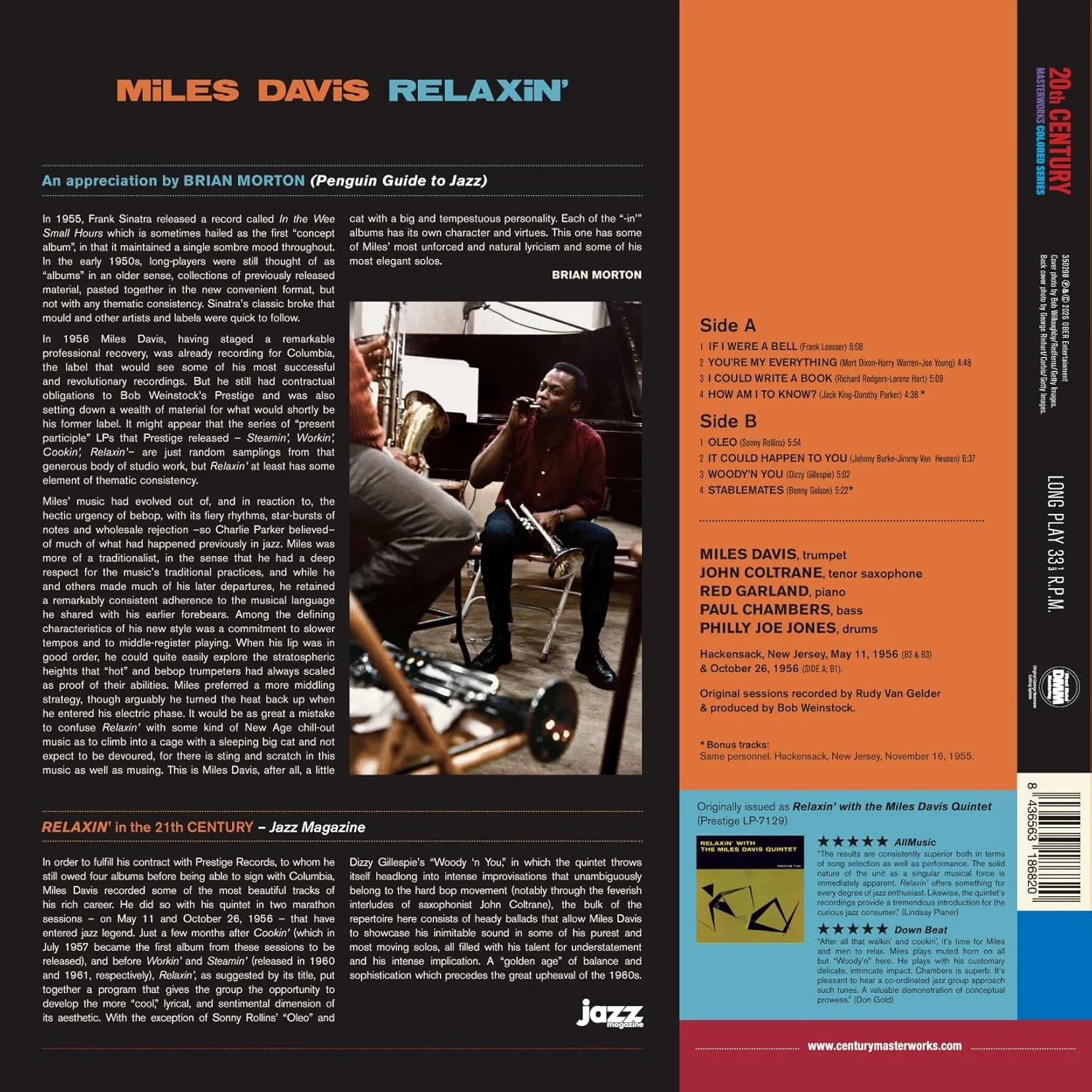 Miles Davies Relaxin' Vinyl LP Blue Colour 2026 - Image 2