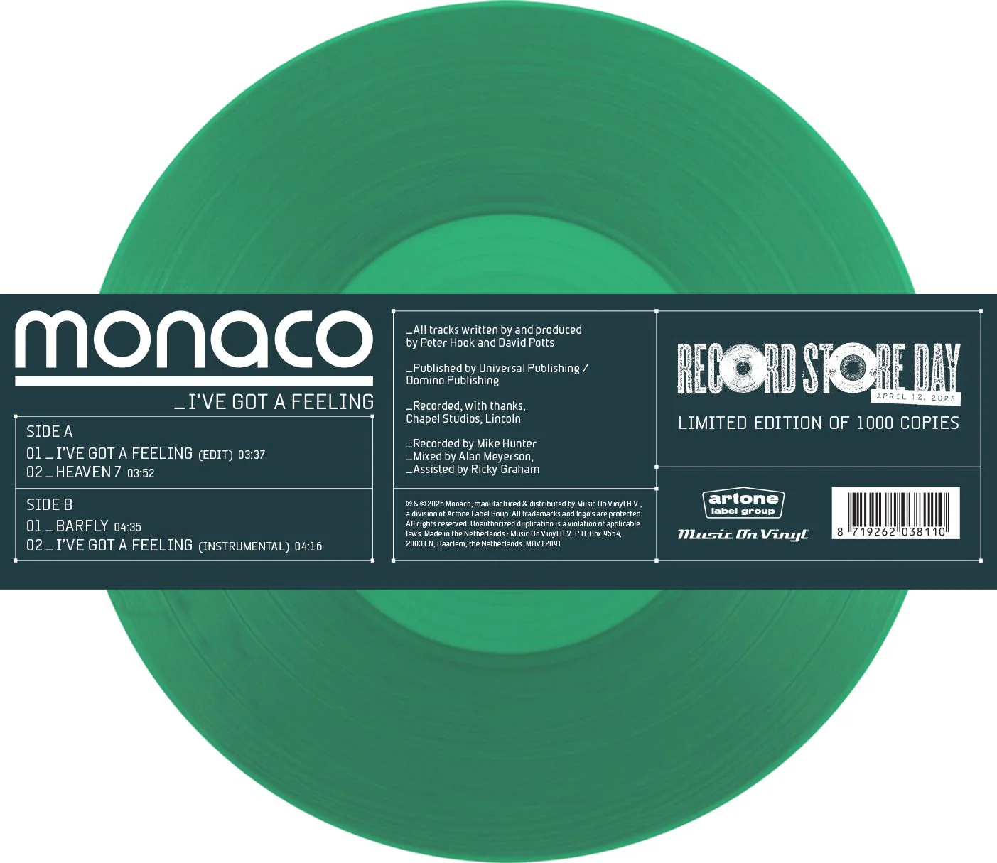 Monaco I've Got A Feeling 12" Vinyl Single Green Colour RSD 2025 - Image 2
