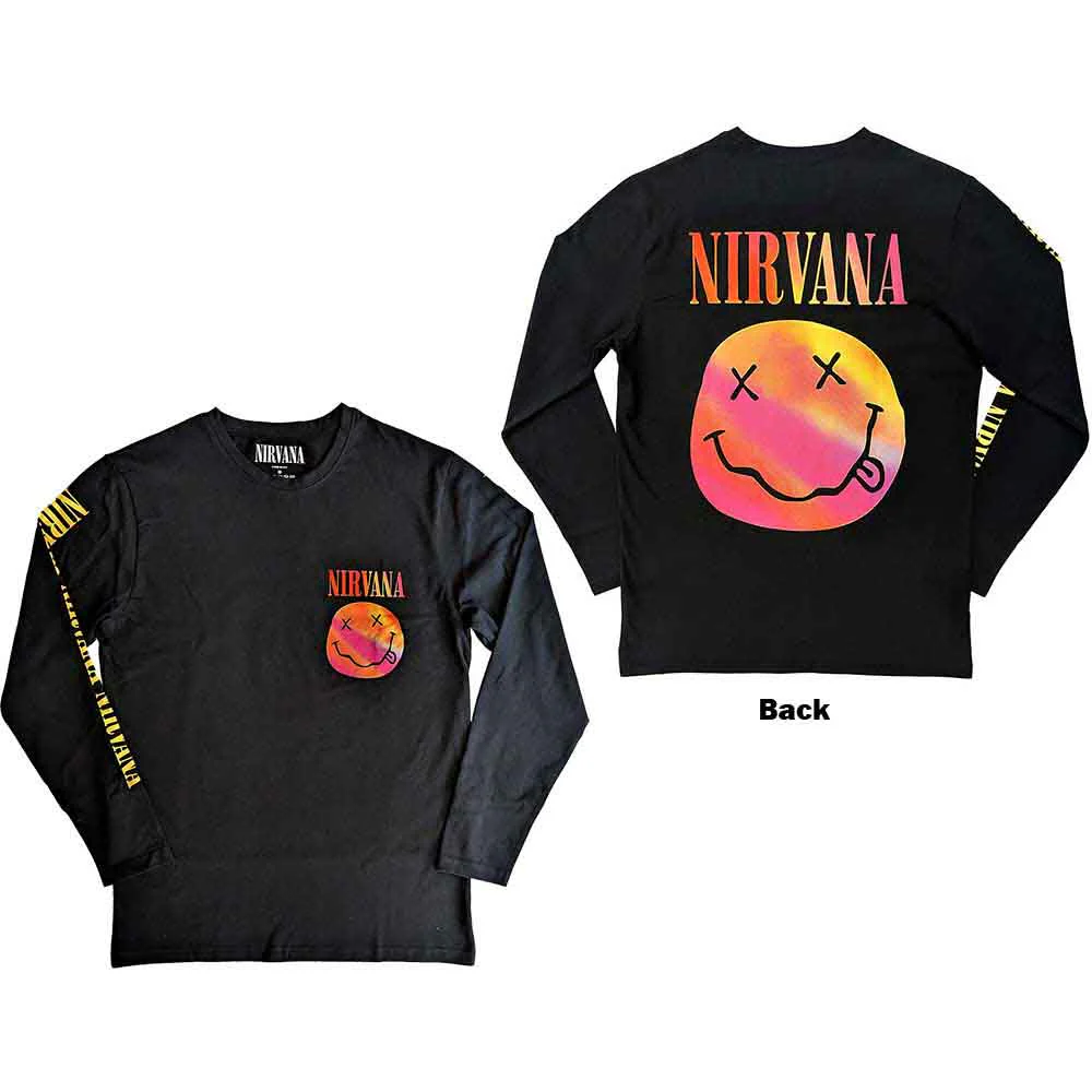 Nirvana Gradient Happy Face Black Long Sleeve X-Large T-Shirt - Image 3