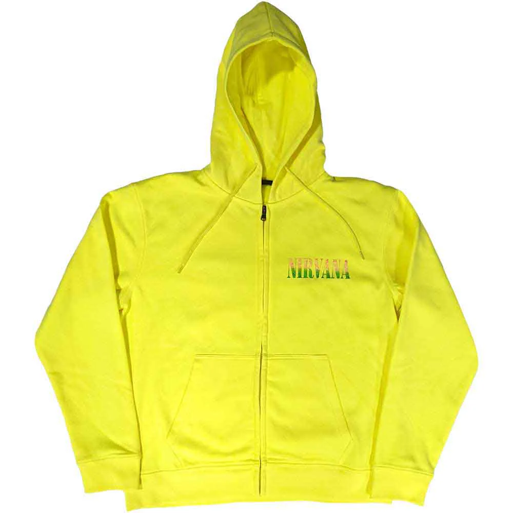 Nirvana Sorbet Ray Happy Face Neon Yellow Large Zipped Hoodie