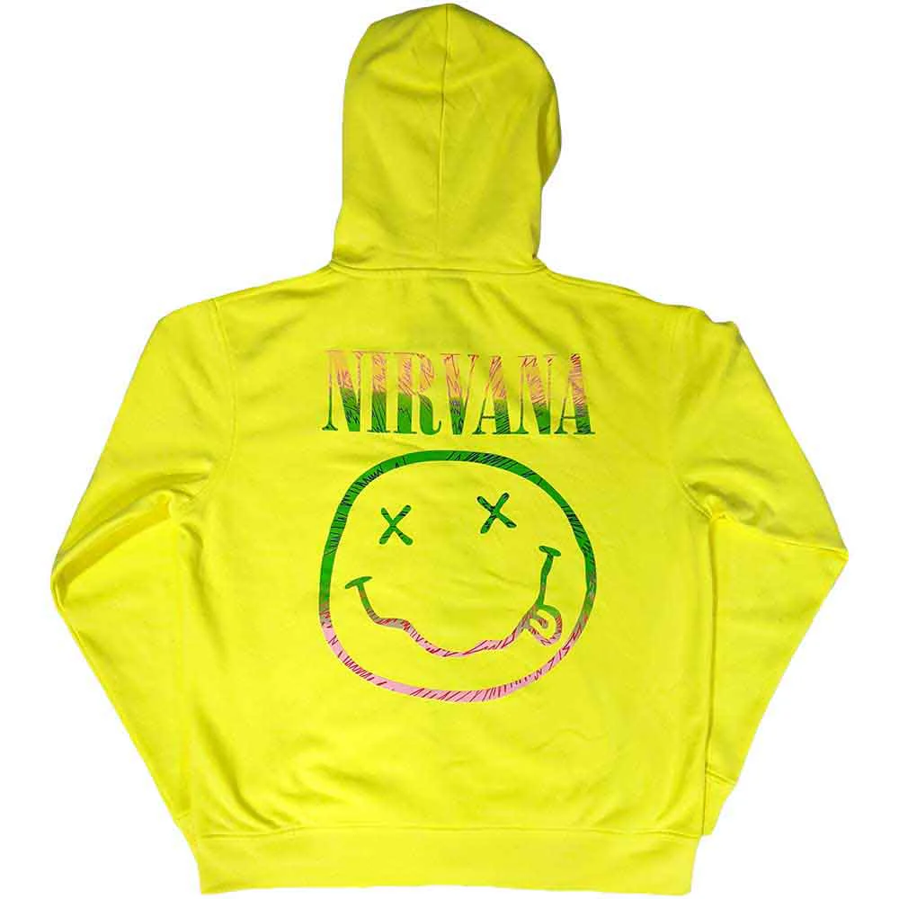 Nirvana Sorbet Ray Happy Face Neon Yellow Small Zipped Hoodie - Image 2