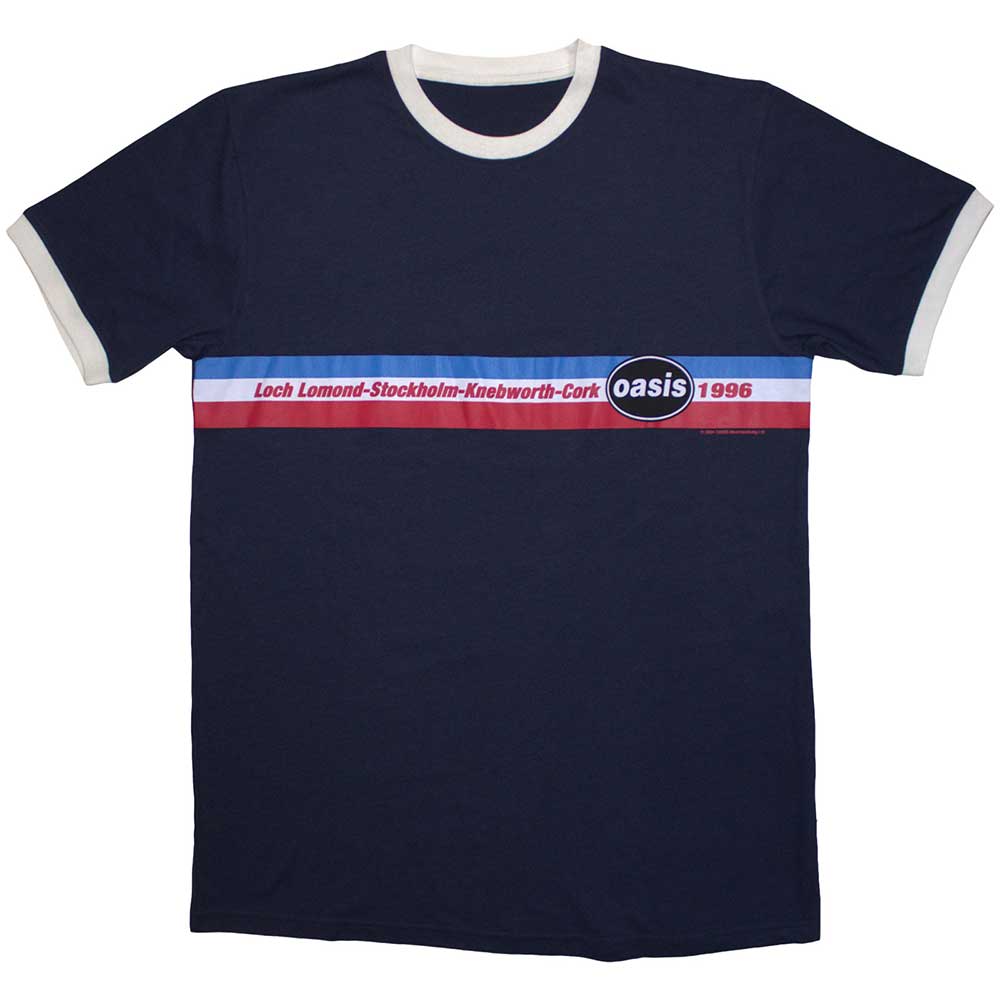 Oasis 1996 Tour Horizontal Stripes Navy Blue XX-Large T-Shirt
