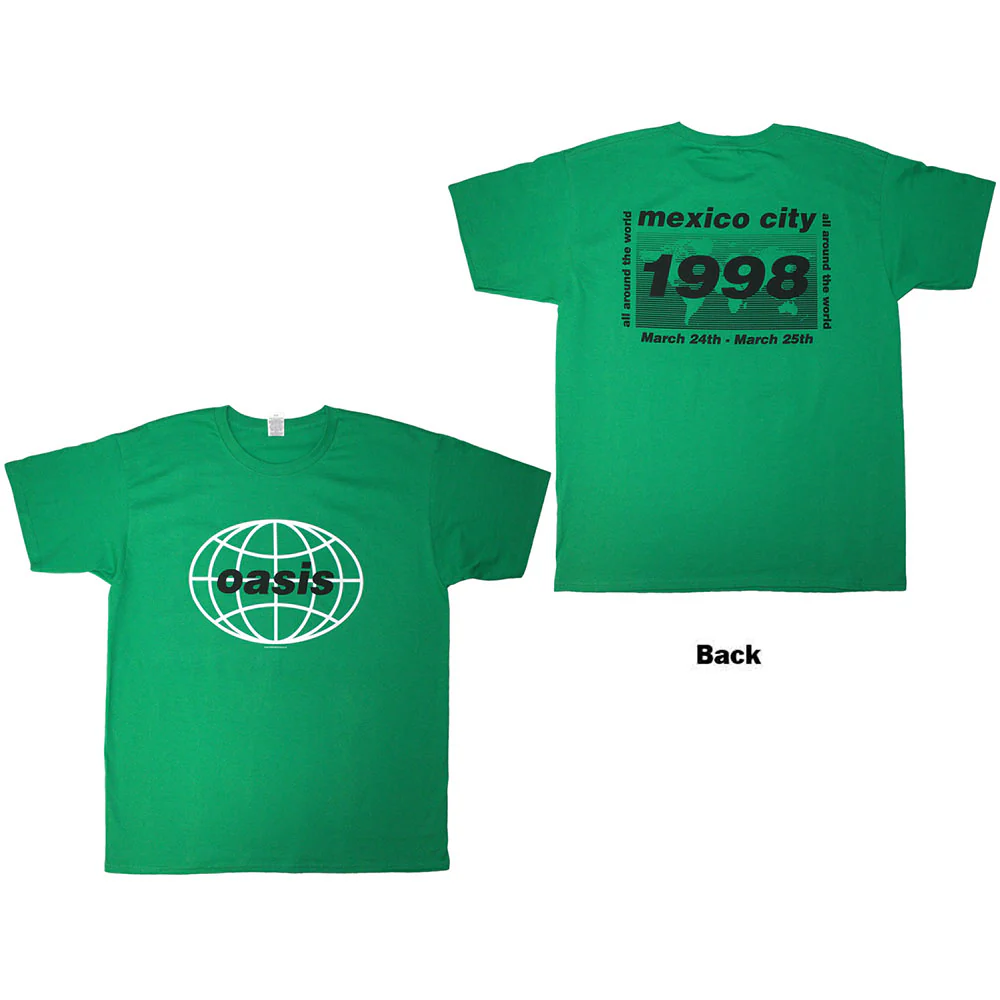 Oasis 1998 World Tour Mexico City Green Medium T-Shirt - Image 3