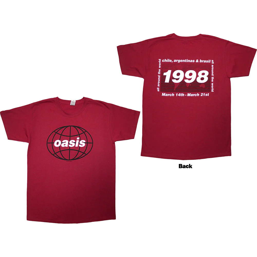 Oasis 1998 World Tour South America Red Small T-Shirt - Image 3