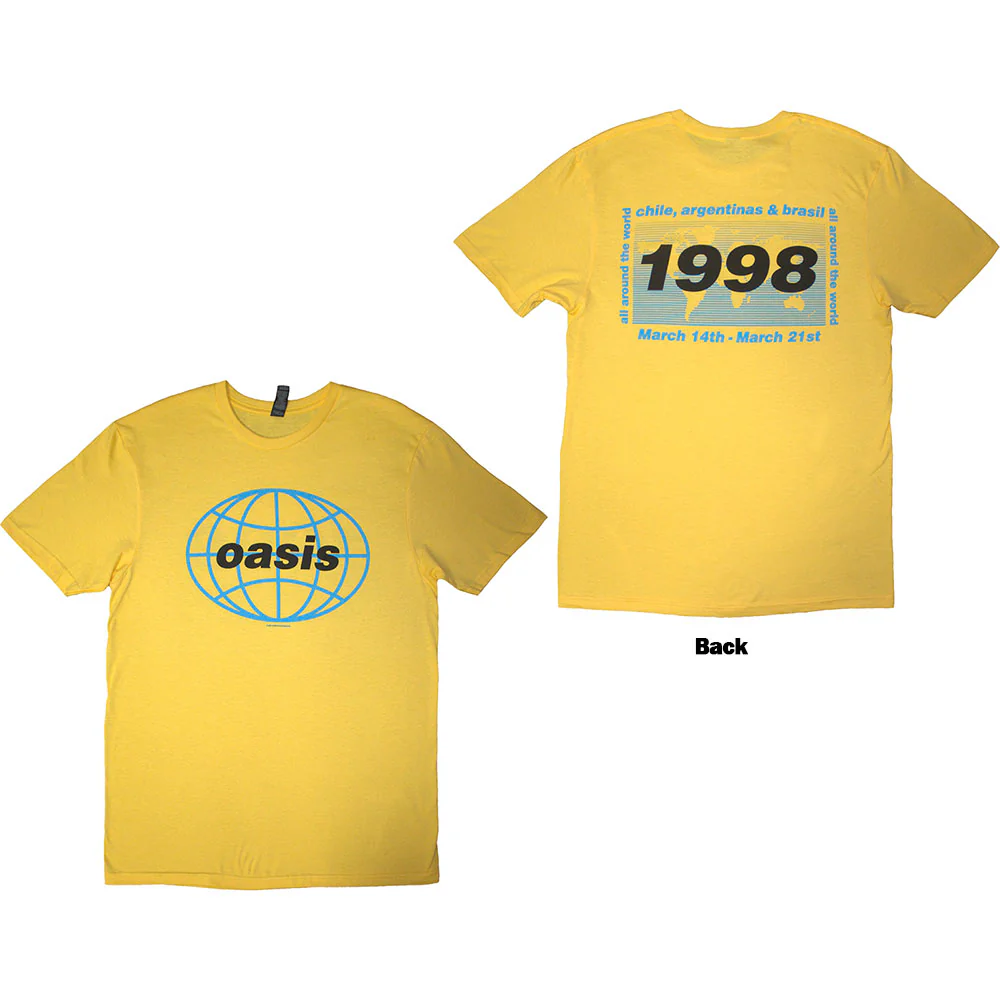 Oasis 1998 World Tour South America Yellow XX-Large T-Shirt - Image 3