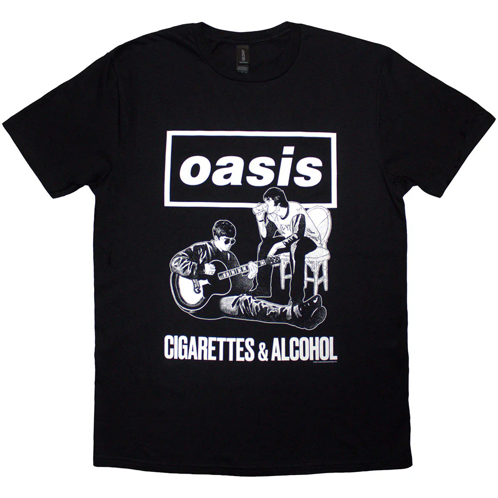 Oasis Cigarettes & Alcohol Illustration Mono Black Medium T-Shirt