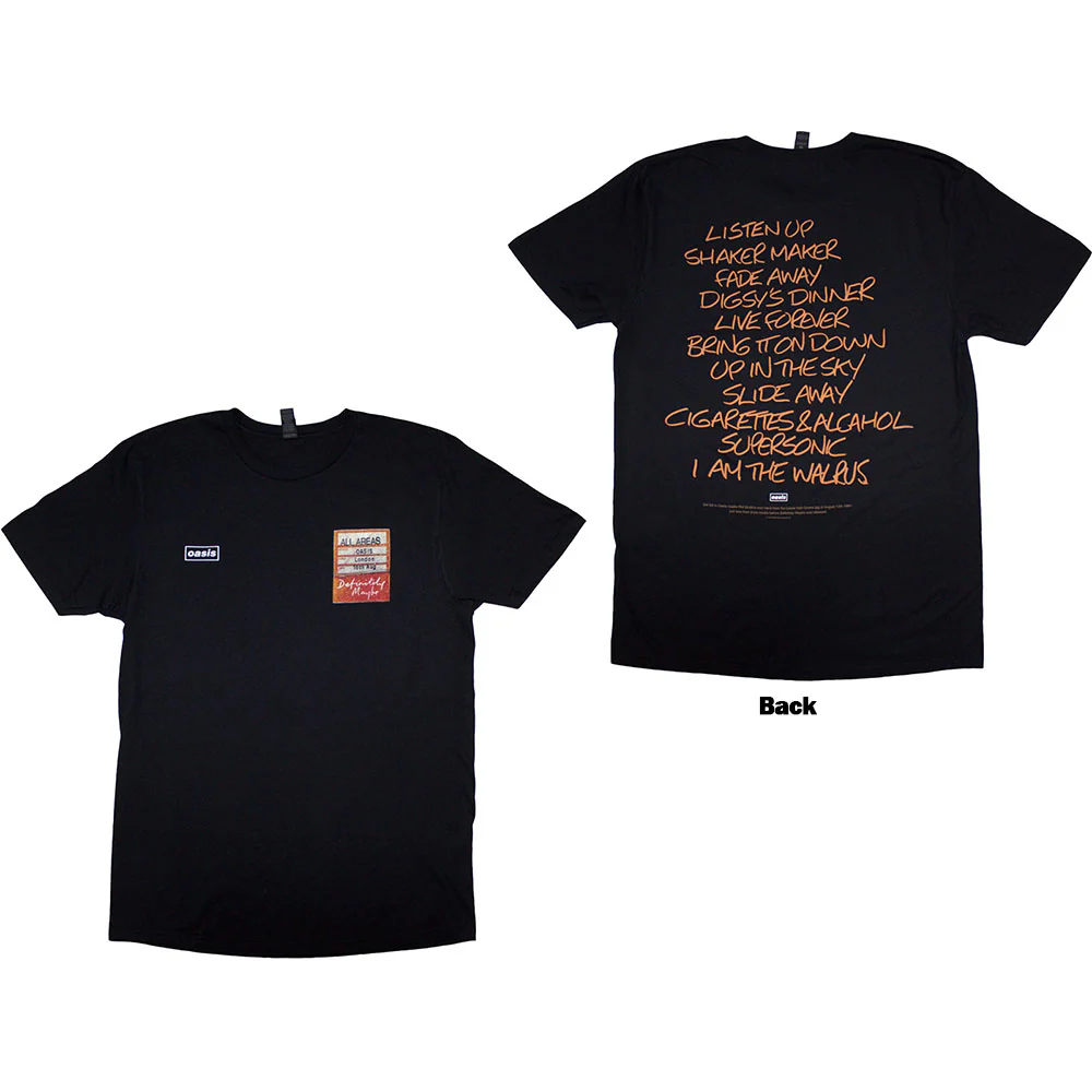 Oasis Definitely Maybe AAA Setlist Black X-Large T-Shirt - Image 3