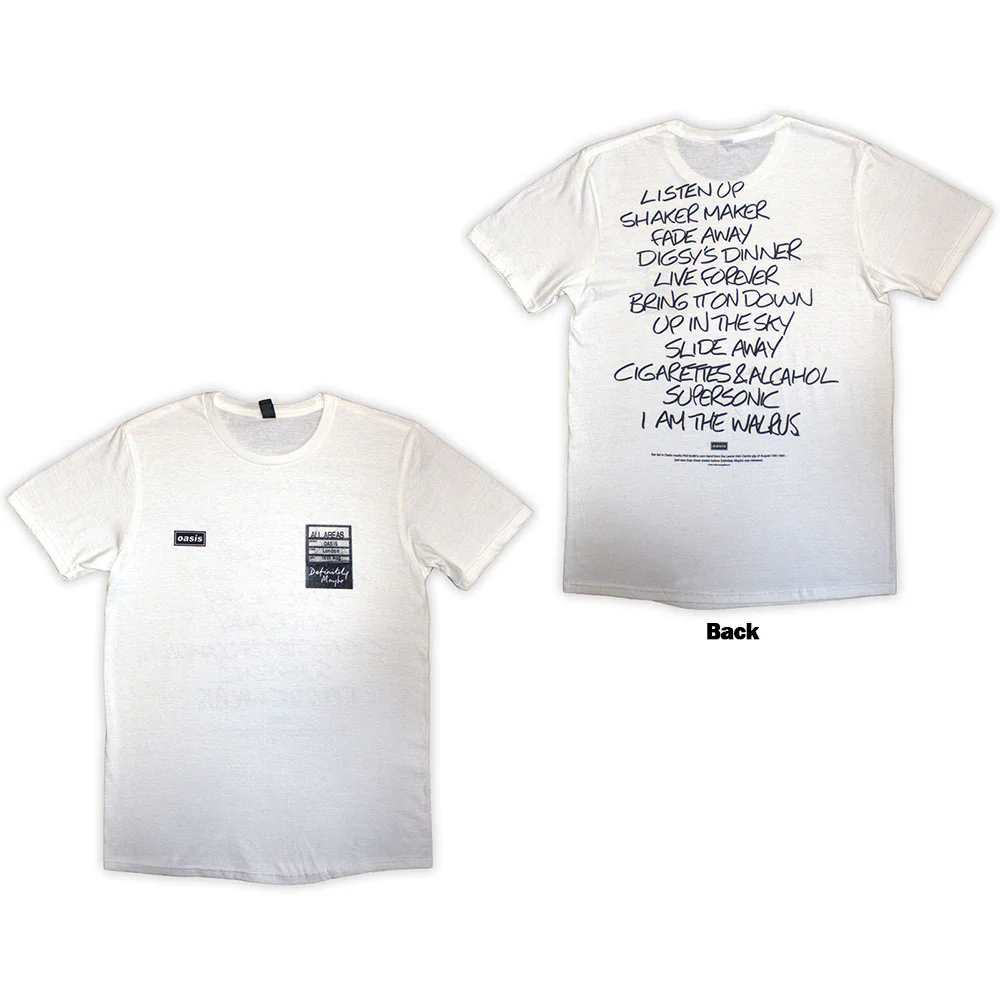 Oasis Definitely Maybe AAA Setlist White Medium T-Shirt - Image 3