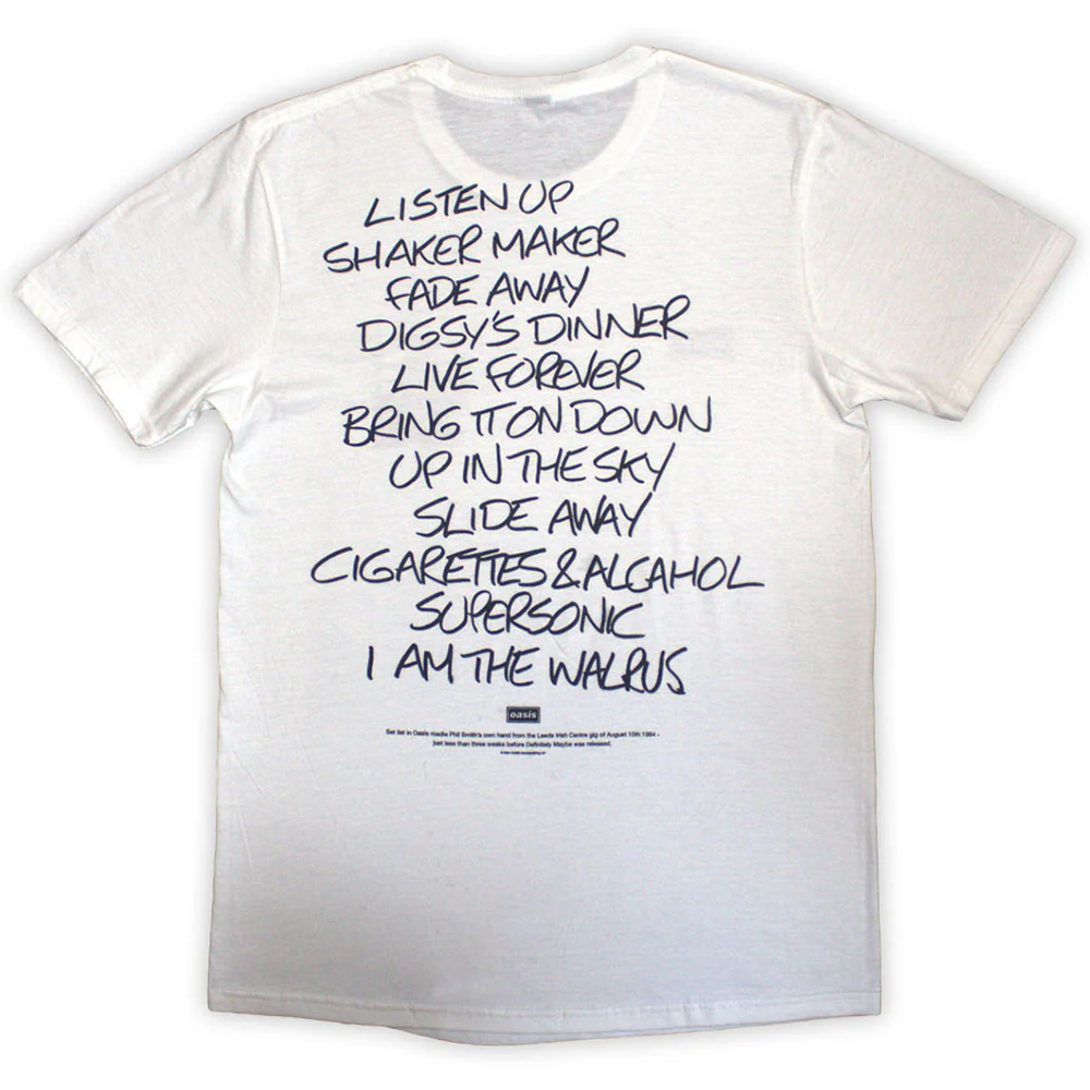 Oasis Definitely Maybe AAA Setlist White Small T-Shirt - Image 2
