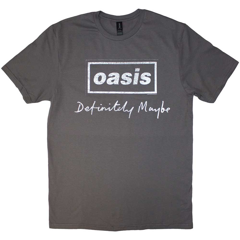 Oasis Definitely Maybe Distressed Text Logo Charcoal Grey X-Large T-Shirt