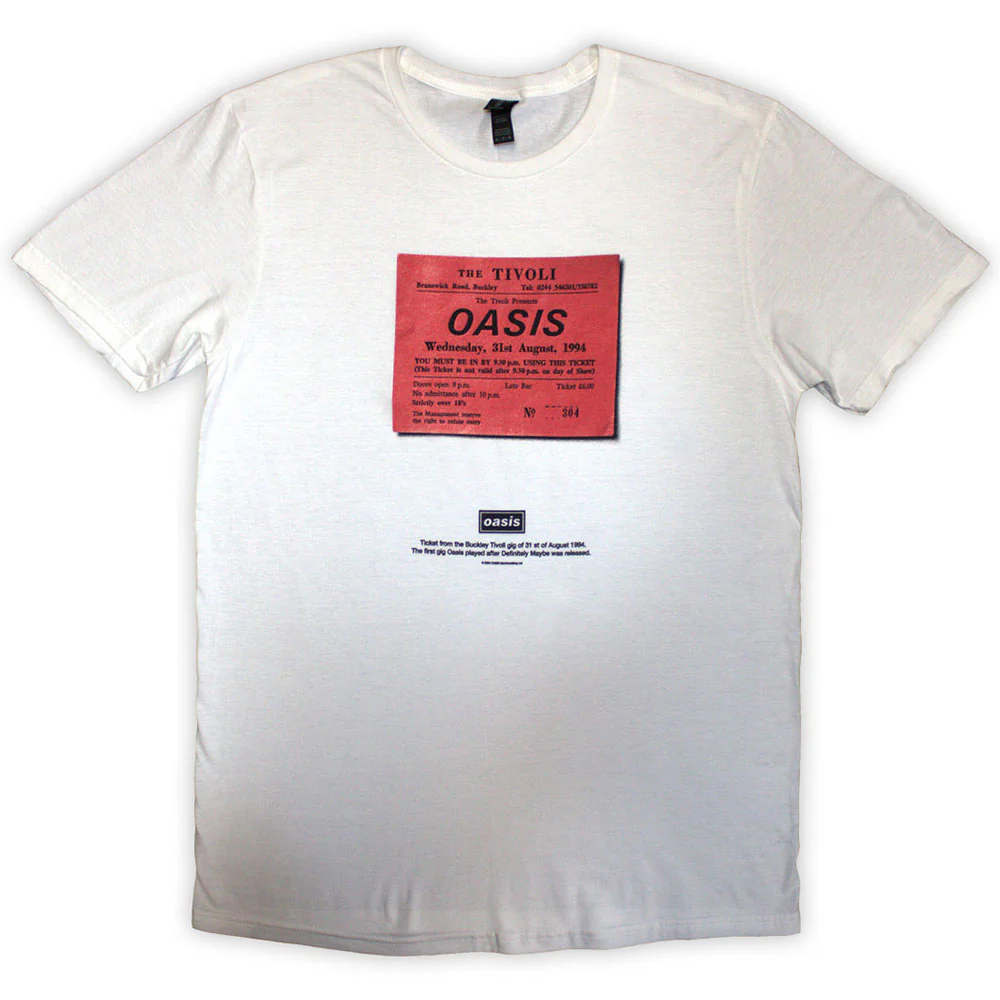 Oasis Definitely Maybe Ticket Stub White X-Large T-Shirt