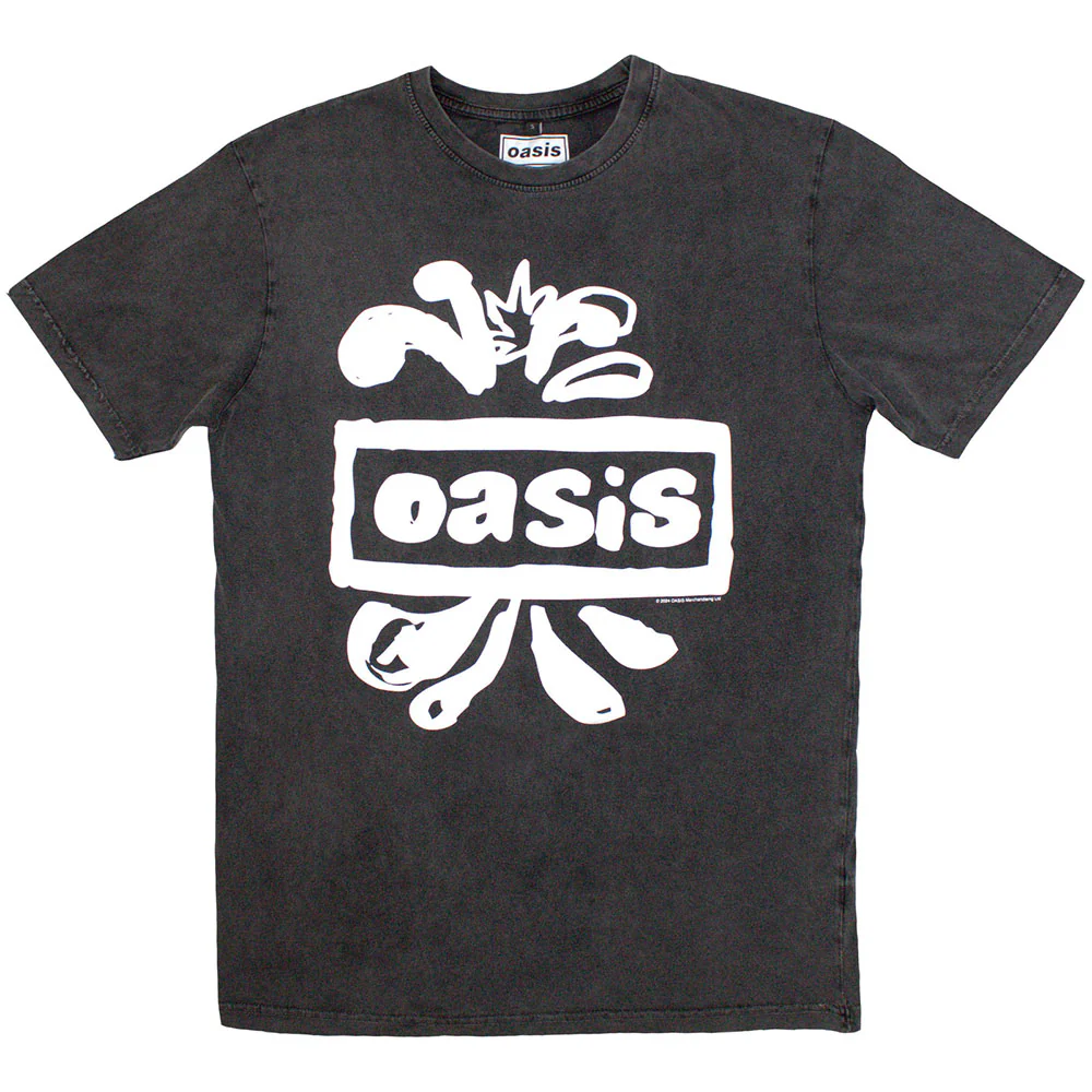 Oasis Logo Splat Stone Wash Charcoal Grey Medium T-Shirt