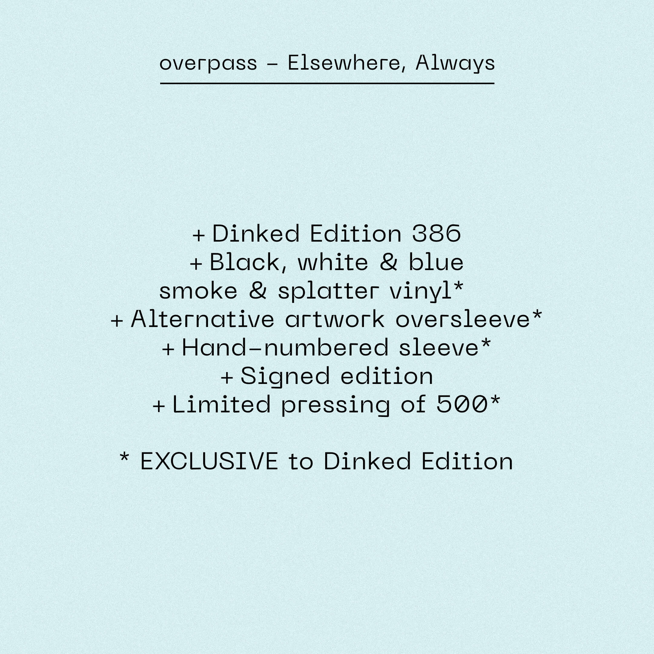 overpass Elsewhere, Always Vinyl LP 2026 Ltd Dinked Edition #386 - Image 2