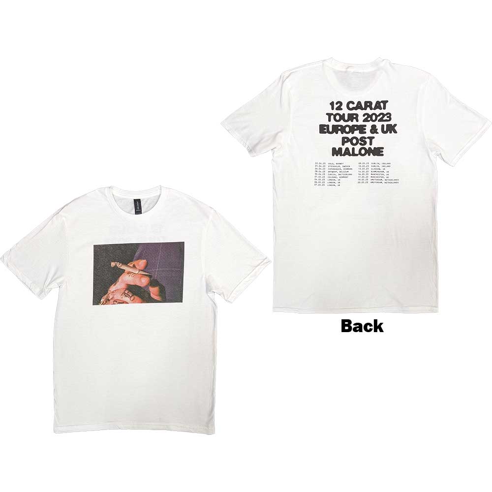Post Malone Burn It Down 2023 Tour Dates White Small T-Shirt - Image 3