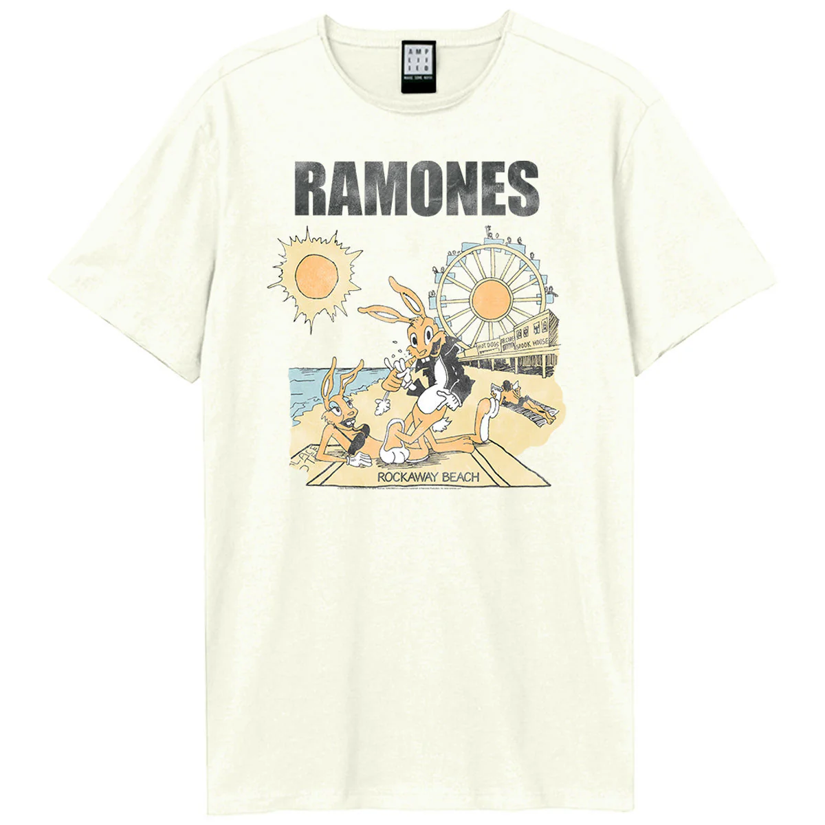 Ramones Rockaway Beach Amplified Vintage White X-Large T-Shirt