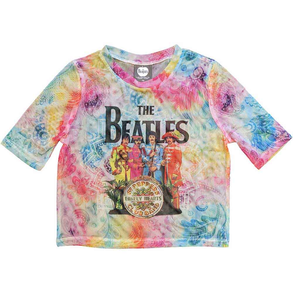 The Beatles Sgt Pepper Mesh Cropped Multi-Colour Ladies Small T-Shirt