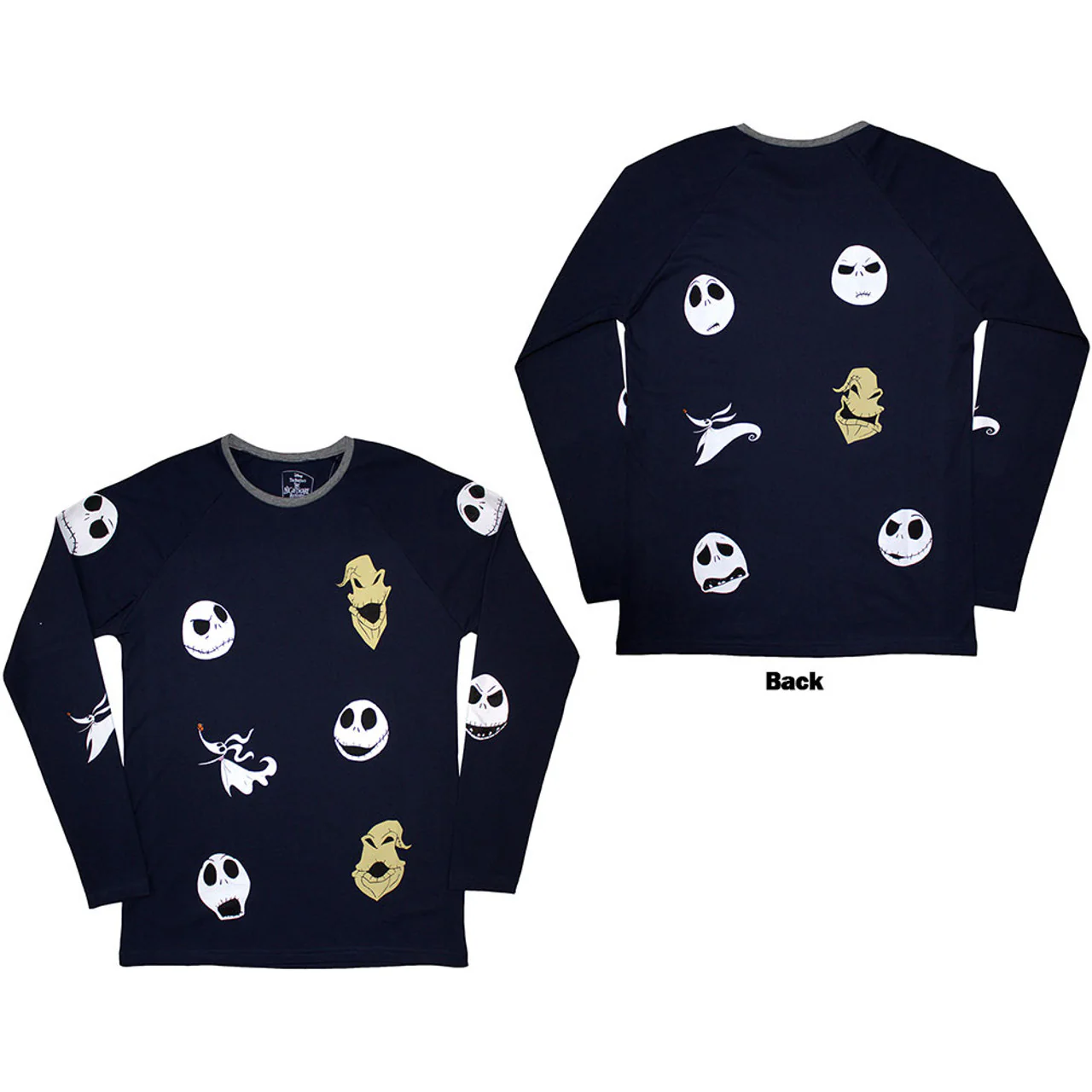 The Nightmare Before Christmas Character Heads Navy Blue Long Sleeve X-Large T-Shirt - Image 3