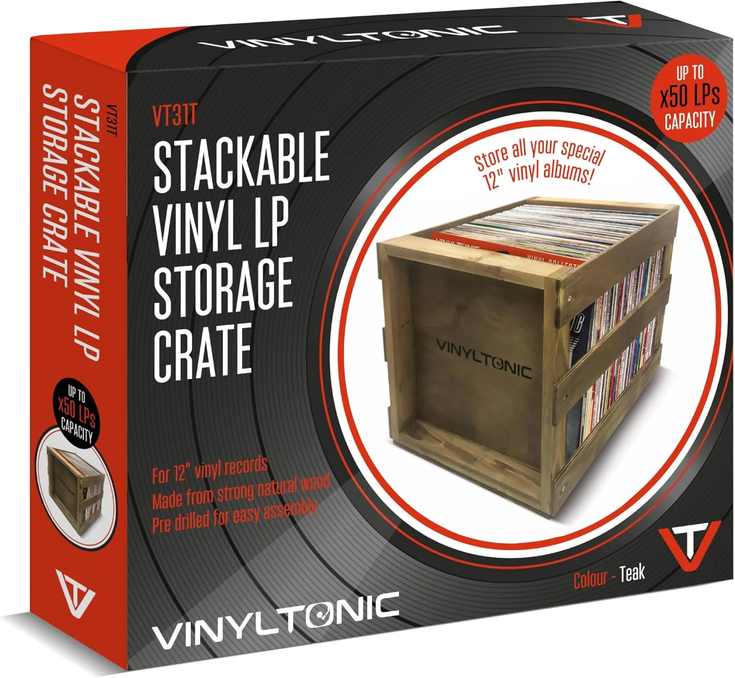 Vinyl 12" Record LP Wooden Storage Crate By Vinyltonic - Image 3