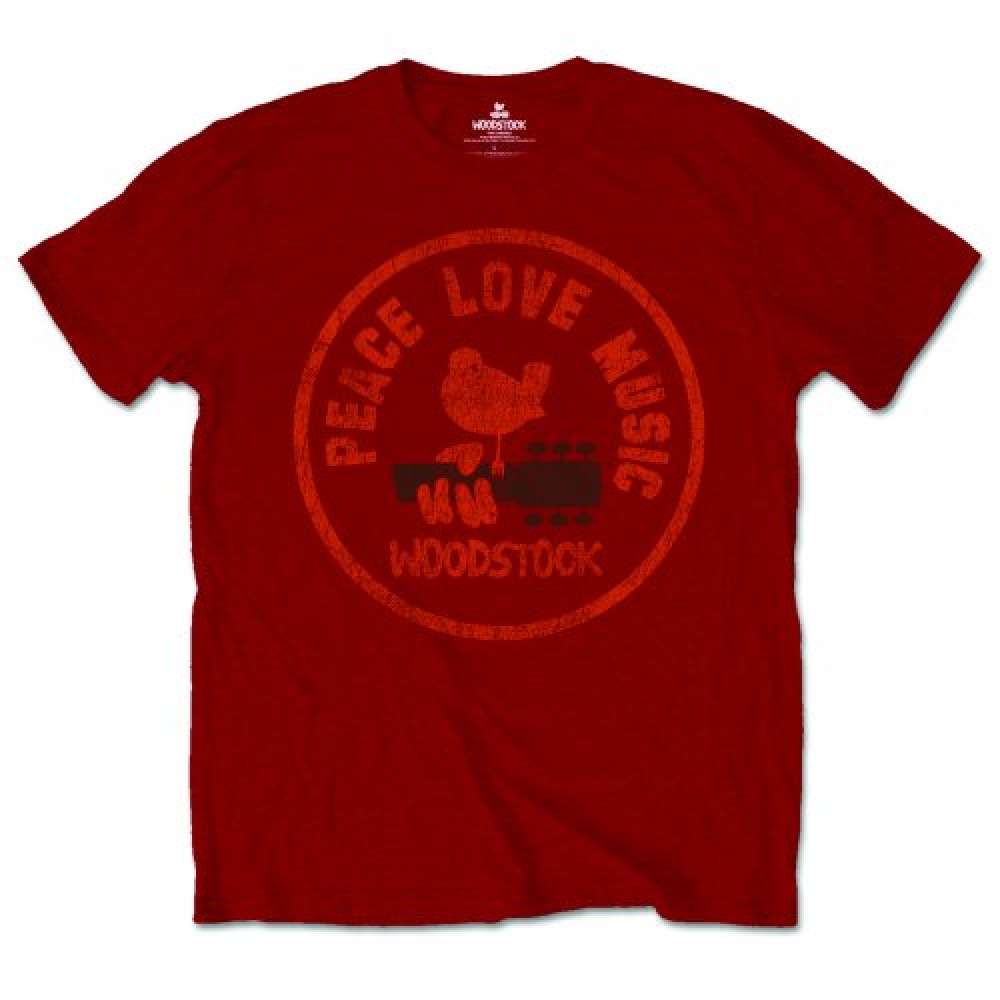 Woodstock Love Peace Music Maroon Red Large T-Shirt